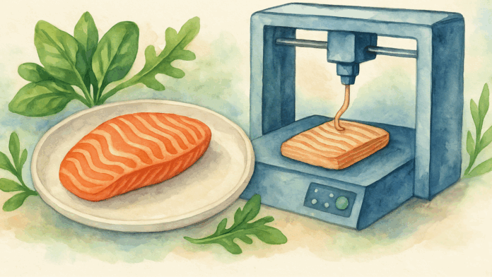 Filé de peixe vegano produzido por impressão 3D