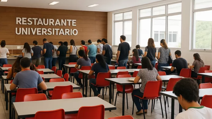Estudantes no restaurante universitário durante atendimento