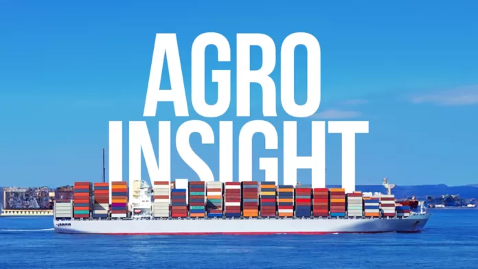 Contêineres em navio representando comércio internacional agropecuário