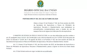 Publicação da Portaria MPA nº 550 de 3 de outubro de 2025 no Diário Oficial da União.