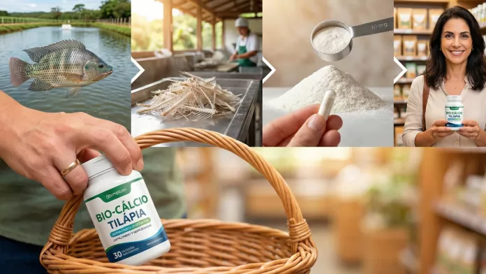 Cadeia produtiva do bio-cálcio de tilápia desde o cultivo do peixe até o suplemento final em cápsulas