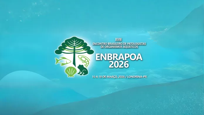 Banner do ENBRAPOA 2026 – XVIII Encontro Brasileiro de Patologistas de Organismos Aquáticos, que será realizado de 16 a 18 de março de 2026, em Londrina (PR).