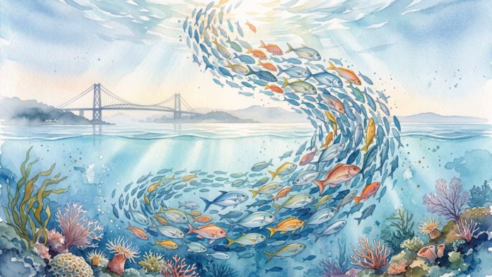 cardume de peixes em ambiente aquático representando biodiversidade e reprodução de peixes