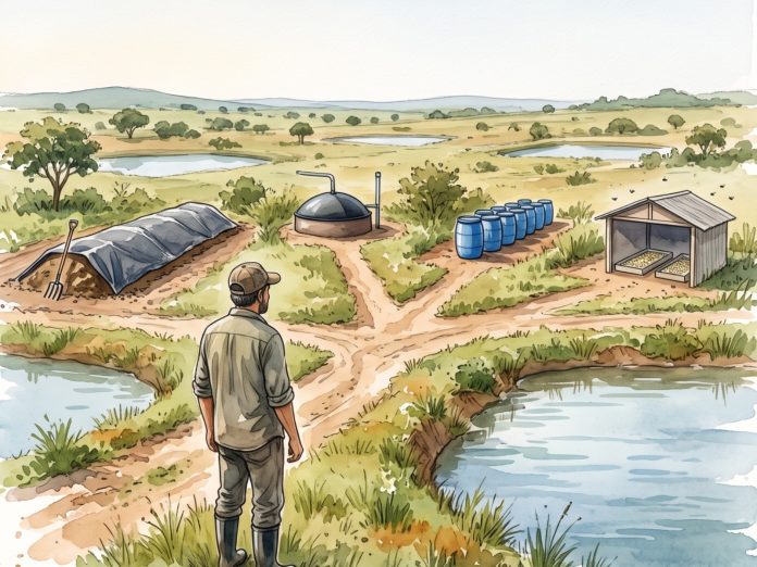 Ilustração representativa de alternativas tecnológicas e caminhos para a gestão e o tratamento de resíduos na aquicultura.